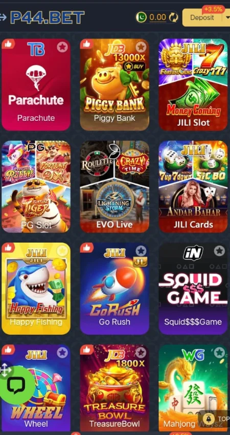 P44 Bet Game login and gameplay screen